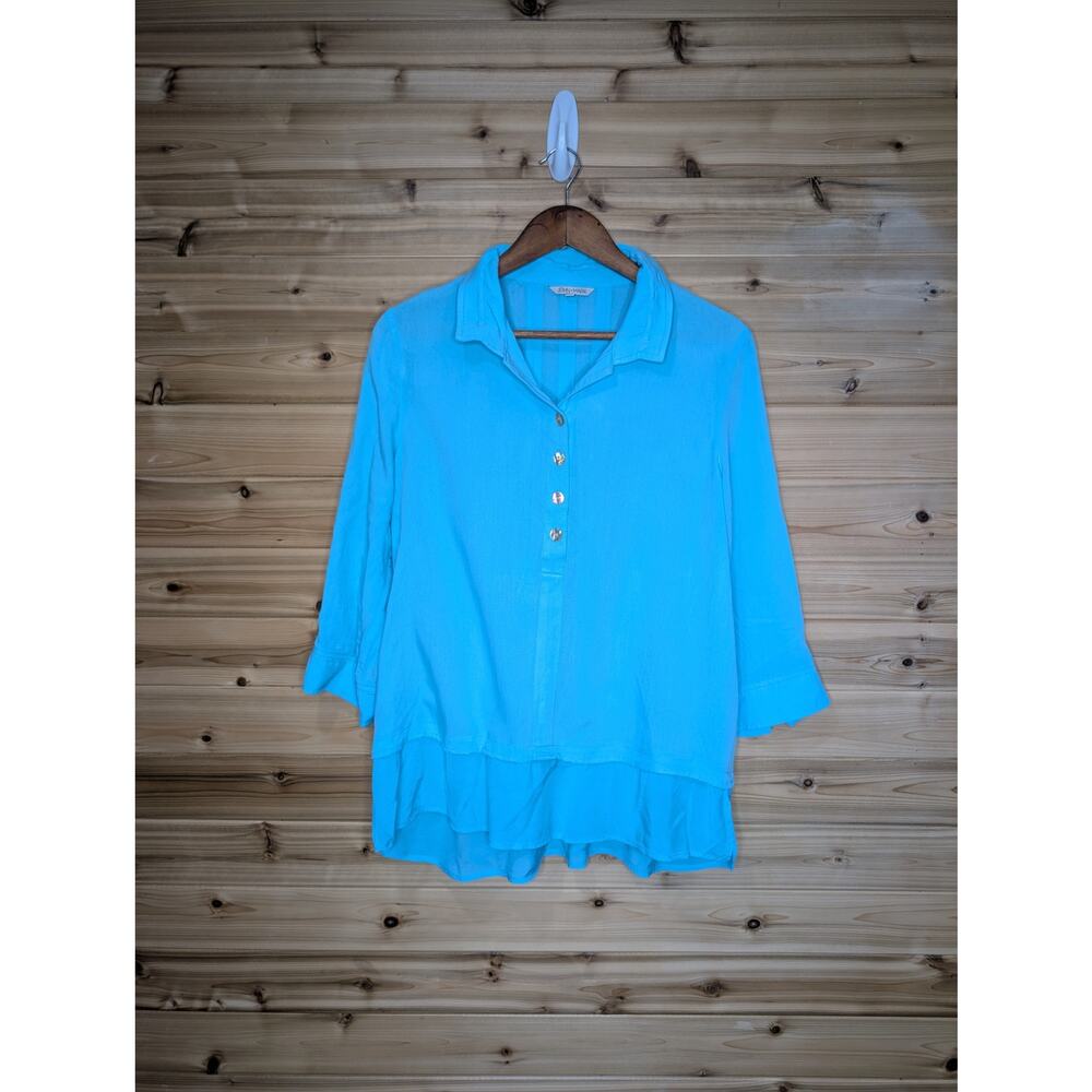 John Mark Top Womens Medium Blue Aqua‎ Blouse with Flaw